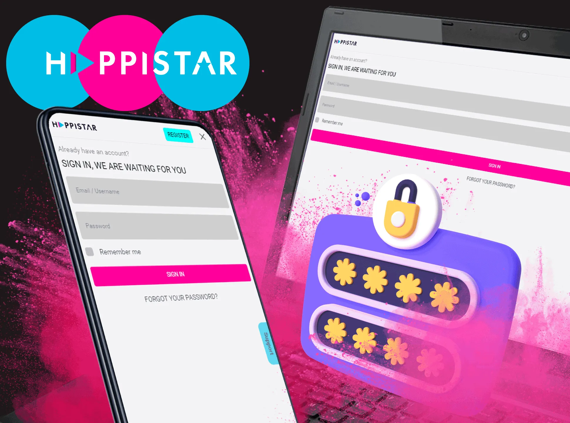 Log in to Happistar with the data that you entered while registering.