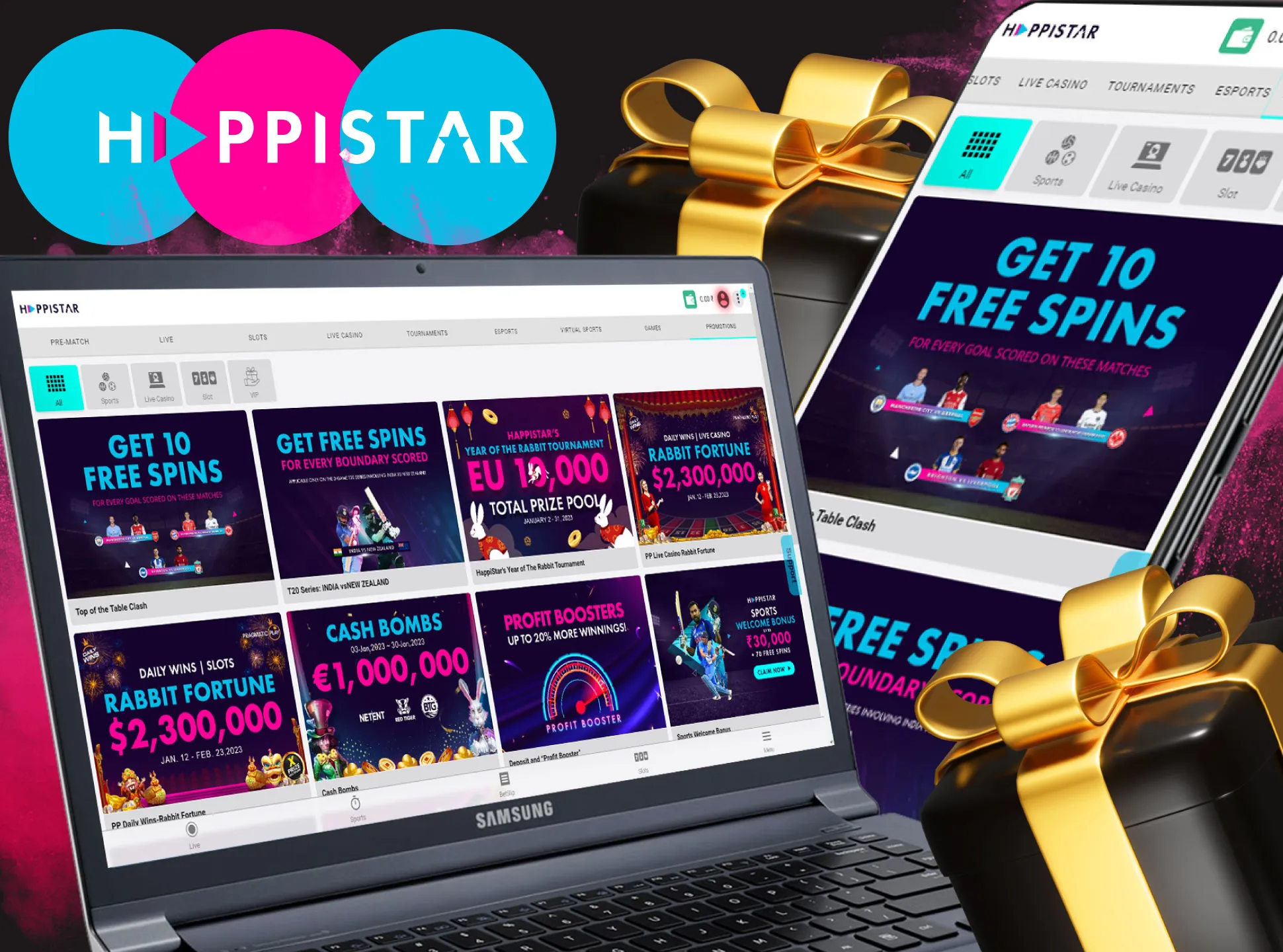 Happistar offers bonuses fot both new and regular players.